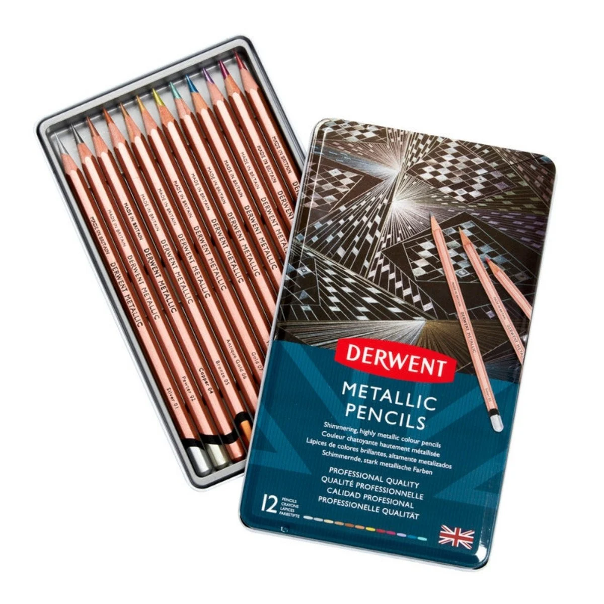 Derwent Metalik Renkli Boya Kalemi Metal Kutu 12'li