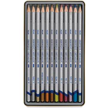 Derwent Metalik Renkli Boya Kalemi Metal Kutu 12'li