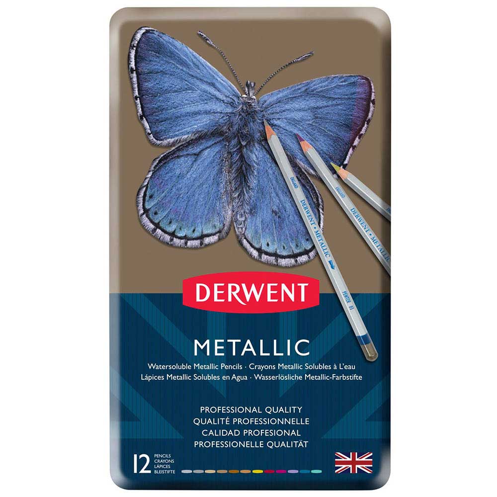 Derwent Metalik Renkli Boya Kalemi Metal Kutu 12'li