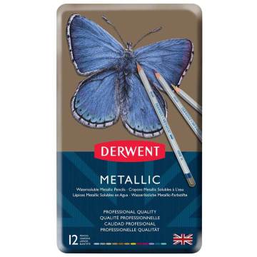 Derwent Metalik Renkli Boya Kalemi Metal Kutu 12'li
