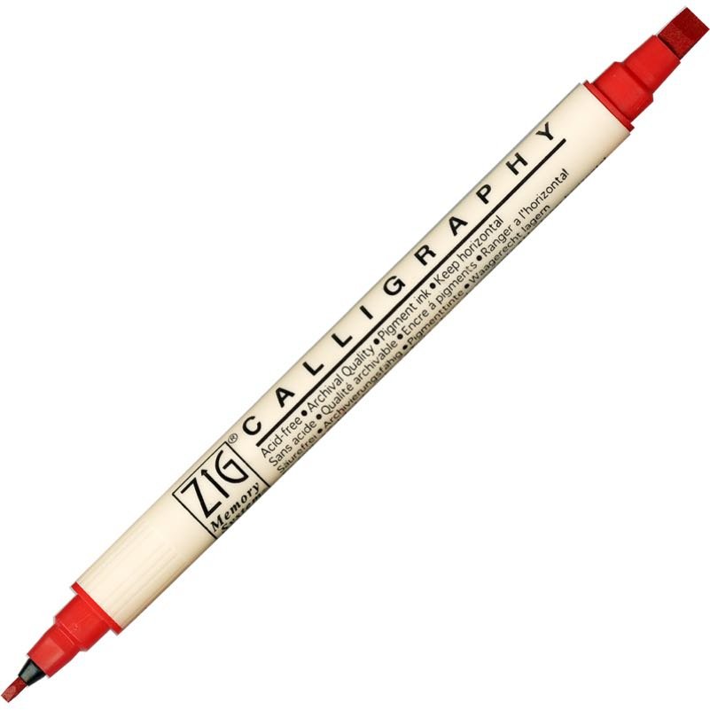 Zig Calligraphy Çift Uçlu Kaligrafi Kalemi 2 mm + 5 mm 020-Pure Red
