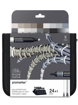 Winsor & Newton Promarker 24 Renk Siyah ve Gri Çantalı Set