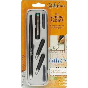 Manuscript Scribe Kaligrafi Dolma Kalem Seti Sol El Yan Kesik + 2 Yedek Uç
