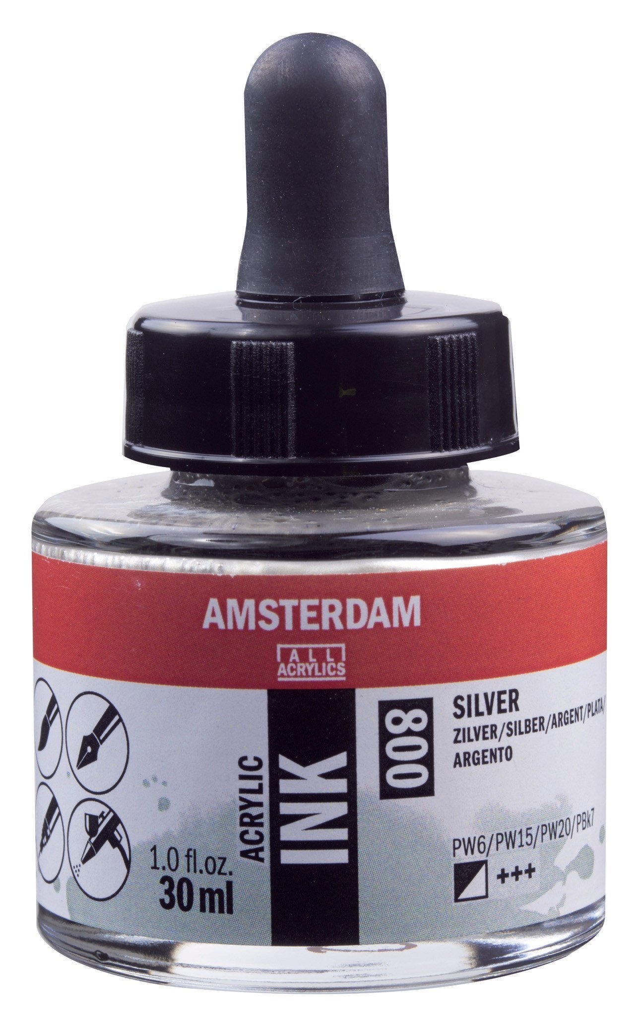Amsterdam Sıvı Akrilik Mürekkep Boya 30ml 800-Silver