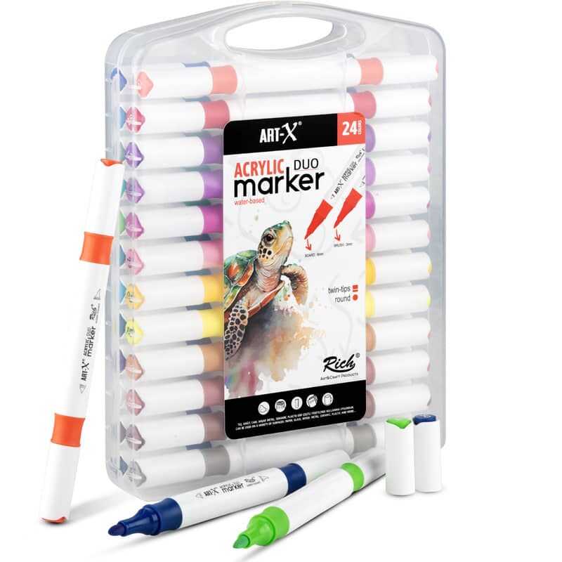 Rich Art-X Acrylic Duo Marker Çift Uçlu Su Bazlı Boyama Kalemi 24 Renk Set