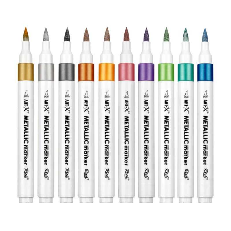 Rich Art-X Acrylic Metallic Marker Su Bazlı Yaldızlı Boyama Kalemi 10 Renk Set