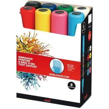 Uni Posca PC-17K Su Bazlı Boyama Markörü Seti Ana Renkler 8 Renk