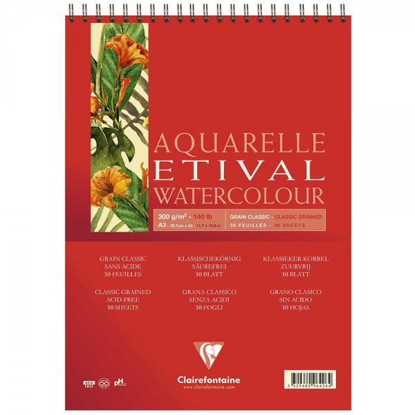 Clairefontaine Etival Classic 300gr Spiralli Sulu Boya Blok 30 Sayfa A3