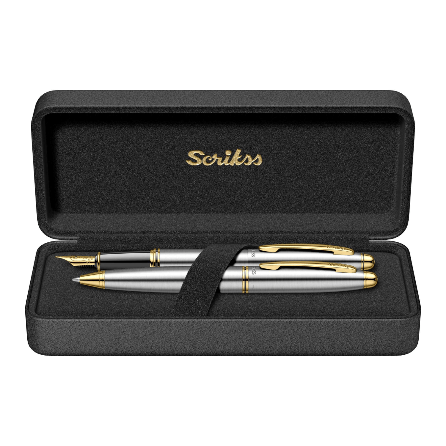 Scrikss 88 Dolma Kalem + Tükenmez Kalem Seti Gold Krom