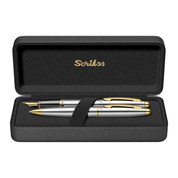 Scrikss 88 Dolma Kalem + Tükenmez Kalem Seti Gold Krom