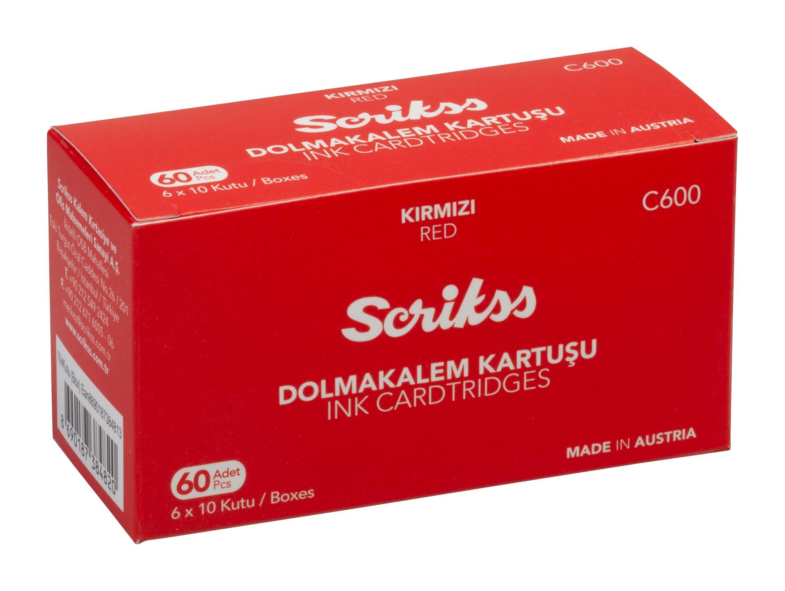 Scrikss Kırmızı Dolma Kalem Kartuşu 6lı