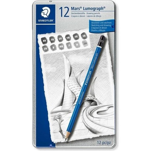 Staedtler Mars Lumograph Kurşun Kalem Metal Kutuda 12'li (8B-2H)