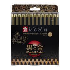 Sakura Pigma Micron Teknik ve İllüstrasyon Çizim Kalem Seti Siyah Gold Edition 12li
