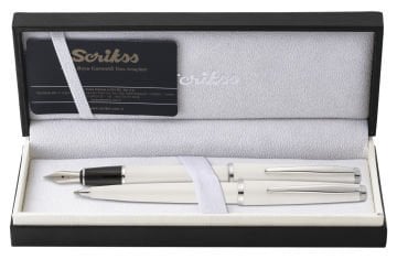 Scrikss 33 Beyaz Dolmakalem + Tükenmez Takım Lüks Kutuda