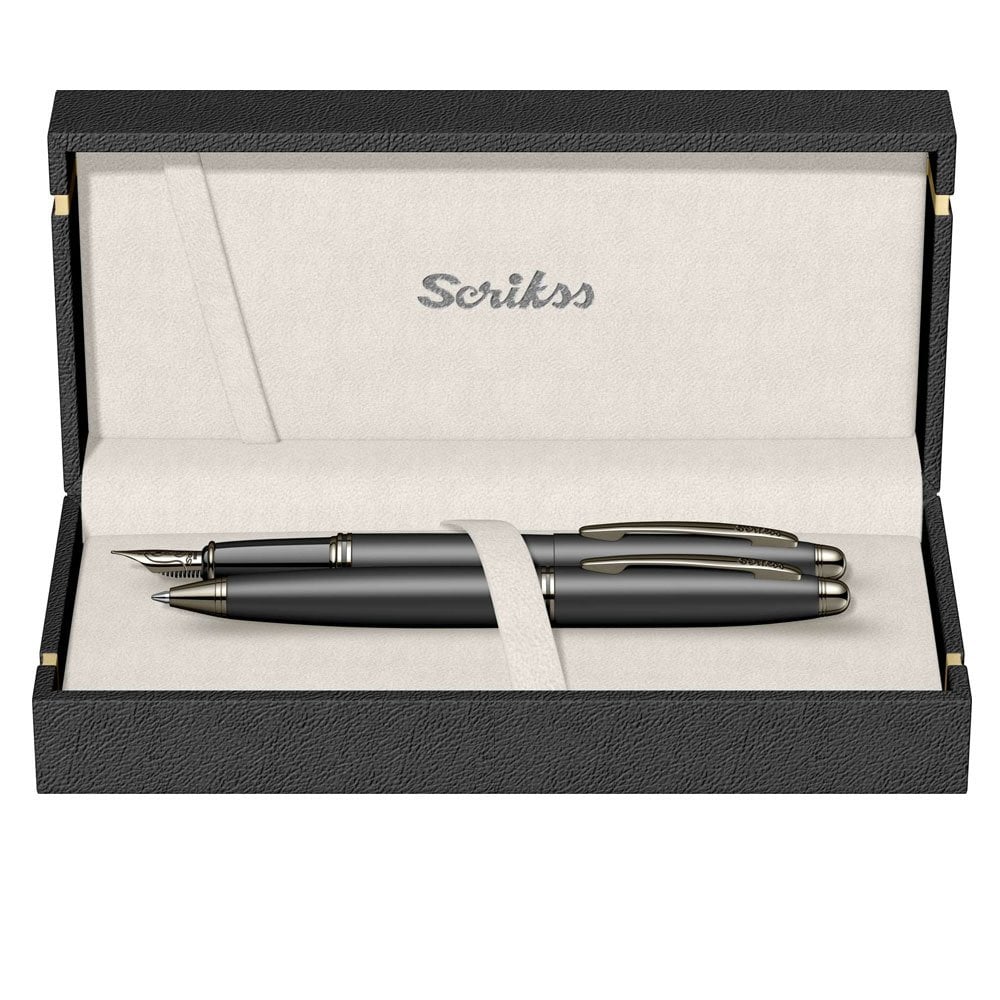 Scrikss 88 Dolma Kalem + Tükenmez Kalem Seti Mat Siyah