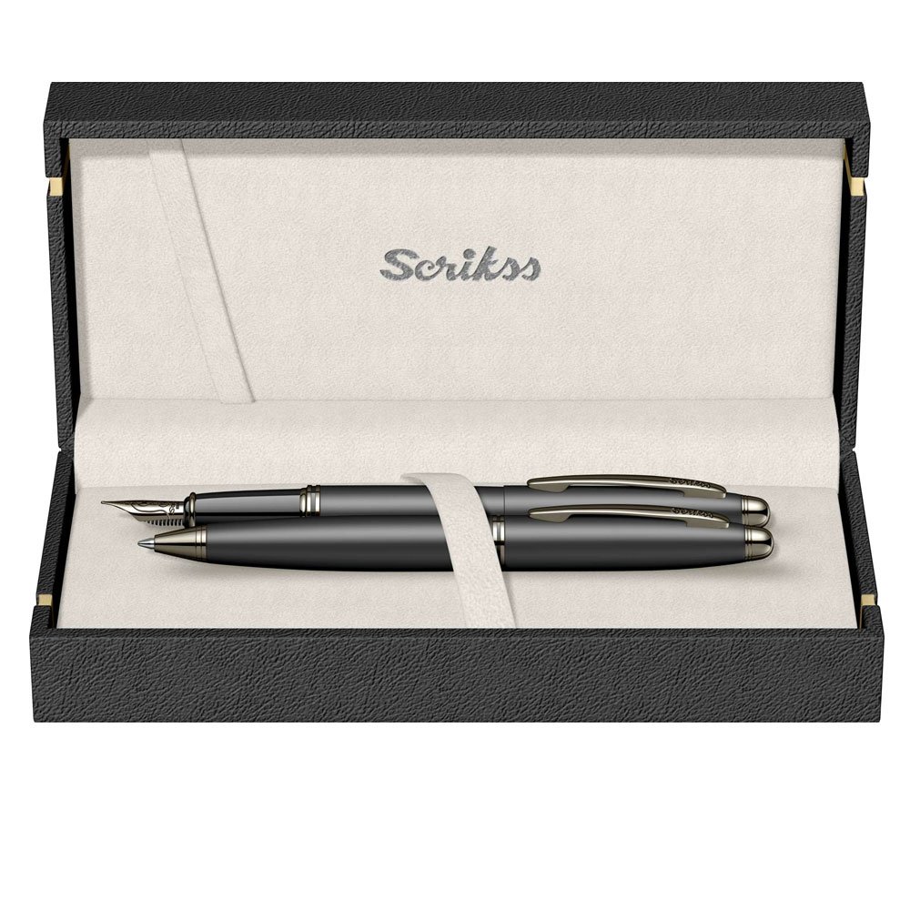 Scrikss 88 Dolma Kalem + Tükenmez Kalem Seti Mat Siyah