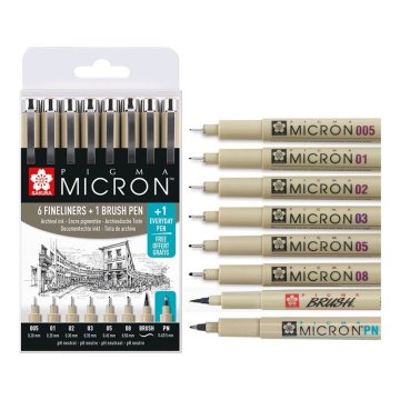 Sakura Pigma Micron Teknik ve İllüstrasyon Çizim Kalem Seti Siyah Edition 6+2