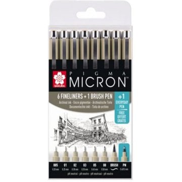 Sakura Pigma Micron Teknik ve İllüstrasyon Çizim Kalem Seti Siyah Edition 6+2
