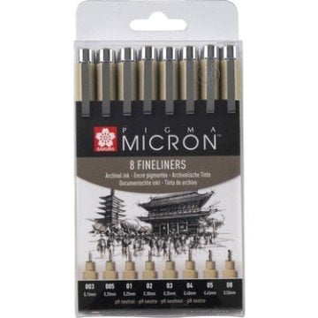 Sakura Pigma Micron Teknik ve İllüstrasyon Çizim Kalem Seti Siyah Edition 8'li