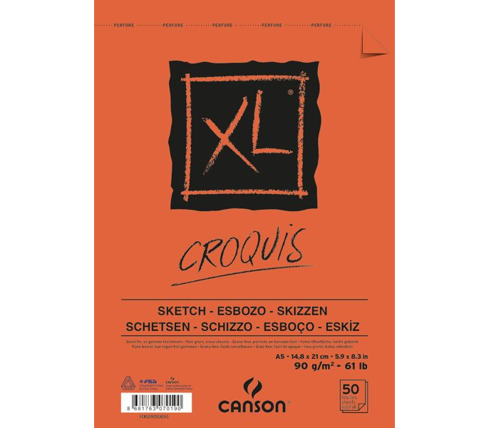 Canson XL Krem Eskiz Defteri Üstten Spiralli 90 gr. A5 50 Sayfa