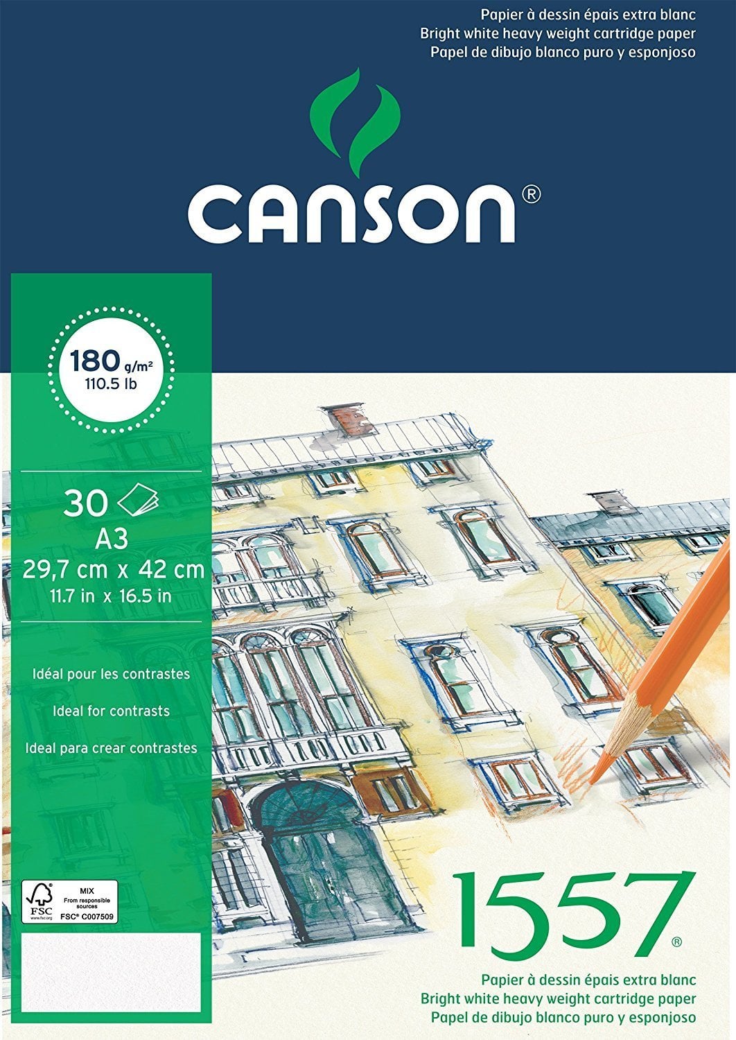 Canson 1557 Eskiz Spiralli Çizim Defteri A3 180 gr 20 Sayfa