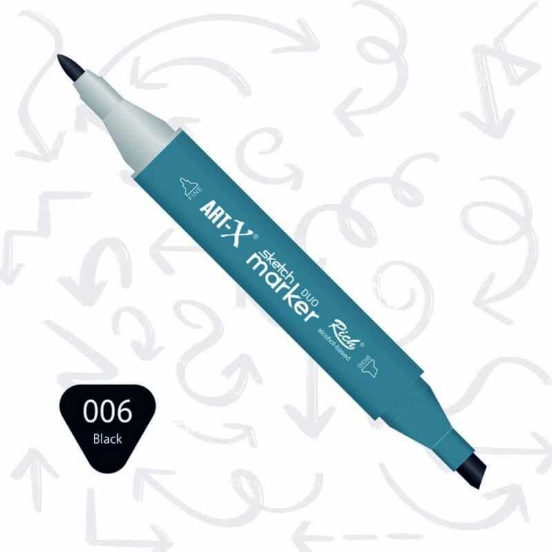 Rich Art-X Sketch Marker Duo Çift Uçlu Marker Kalem 006 Black