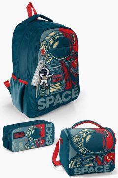Coral High Kids Çivit Kırmızı Astronot Desenli 3’lü Okul Çanta Seti SET0114389