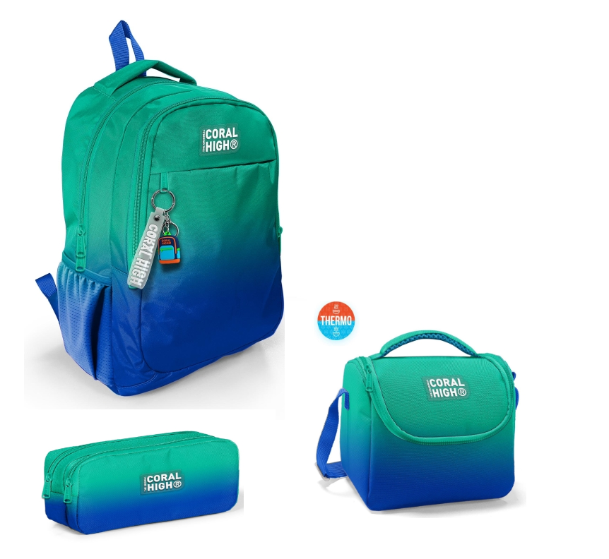 Coral High Kids Yeşil Saks Renk Geçişli 3’lü Okul Çanta Seti SET0123665