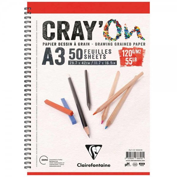 Clairefontaine Cray'On Çizim Blok A3 Yandan Spiralli 120 gr. 50 Yaprak