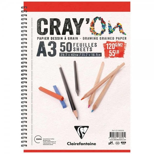 Clairefontaine Cray'On Çizim Blok A3 Yandan Spiralli 120 gr. 50 Yaprak