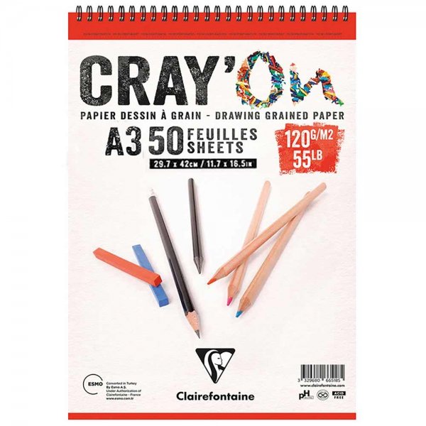 Clairefontaine Cray'On Çizim Blok A3 Üstten Spiralli 120 gr. 50 Yaprak