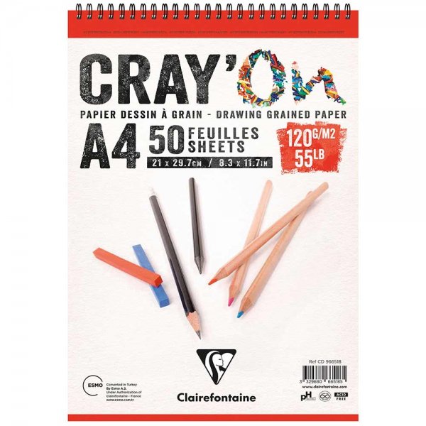Clairefontaine Cray'On Çizim Blok A4 Üstten Spiralli 120 gr. 50 Yaprak
