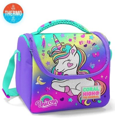Coral High Kids Lavanta Su Yeşili Unicorn Desenli Desenli Thermo Beslenme Çantası 11729
