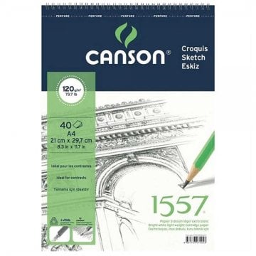 Canson 1557 Eskiz Defteri 120 gr. Üstten Spiralli A4 40 Sayfa