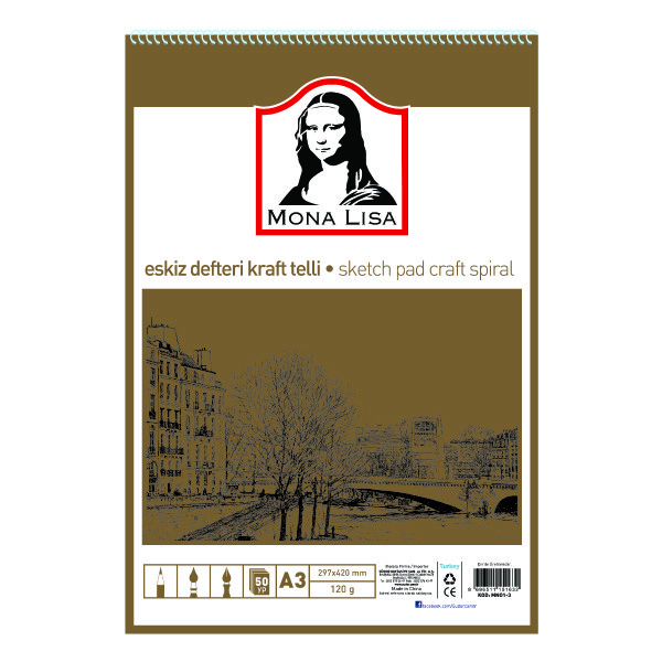 Monalisa Spiralli Eskiz Defteri Kraft A3 120 gr 50 Yaprak
