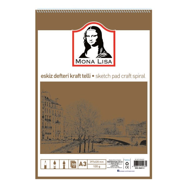 Monalisa Spiralli Eskiz Defteri Kraft A3 120 gr 50 Yaprak