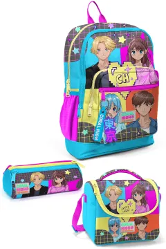 Coral High Kids Gri Mavi Pembe Anime Desenli 3’lü Okul Çanta Seti SET0123737