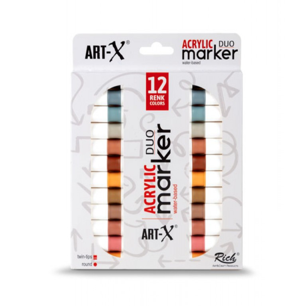 Rich Art-X Acrylic Duo Marker CLAY SERİSİ 12 Renk-19316