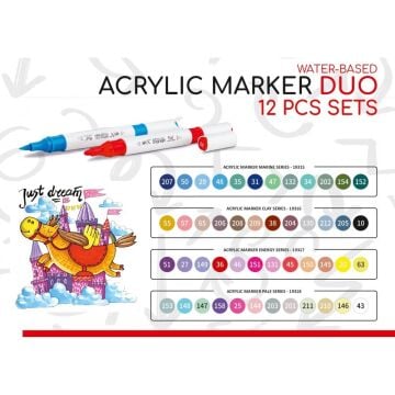 Rich Art-X Acrylic Duo Marker MARINE SERİSİ 12 Renk-19315