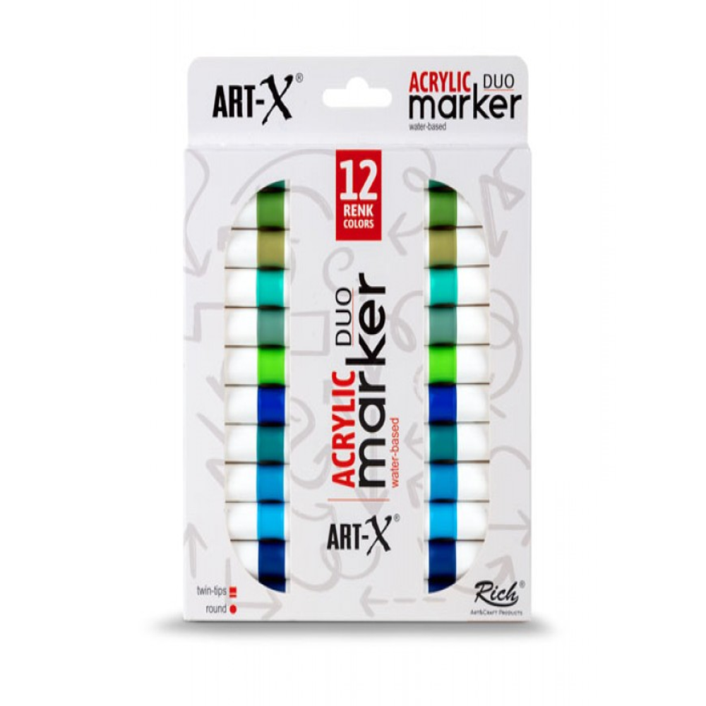 Rich Art-X Acrylic Duo Marker MARINE SERİSİ 12 Renk-19315