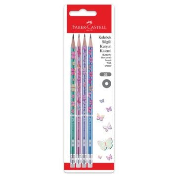 Faber Kelebek Silgili Kurşun Kalem 2B 4'lü