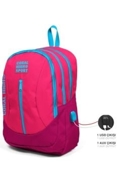 Coral High Sport Neon Mercan Kızıl USB'li Dört Bölmeli Sırt Çantası 23450