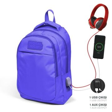 Coral High Kids Lavanta Üç Bölmeli USB'li Okul Sırt Çantası 24315