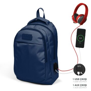 Coral High Kids Lacivert Üç Bölmeli USB'li Okul Sırt Çantası 24313