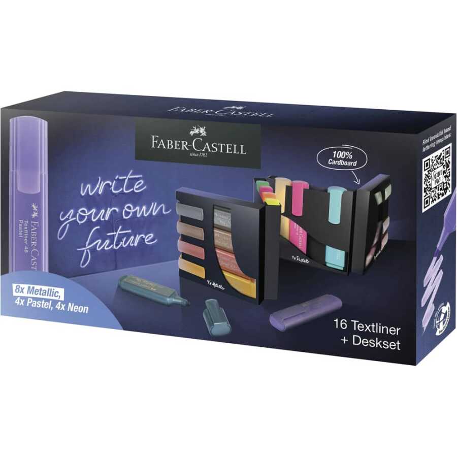 Faber Castell Textliner 46 Fosforlu Kalem 16 Renk Masa Seti