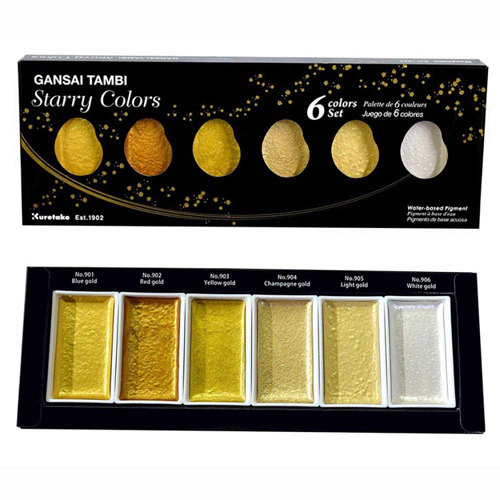 Zig Kuretake Gansai Tambi Starry Colors Yaldız Sulu Boya 6 Renk