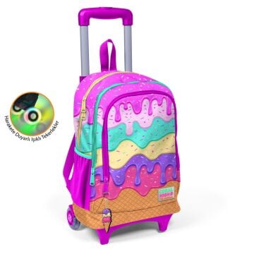 Coral High Kids Pembe Rengarenk Dondurma Desenli Üç Bölmeli Çekçekli Okul Sırt Çantası 23931