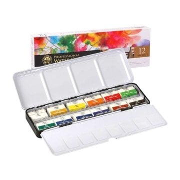 Mungyo Profesyonel Sulu Boya Metal Kutu Yarım Boy 12 Renk