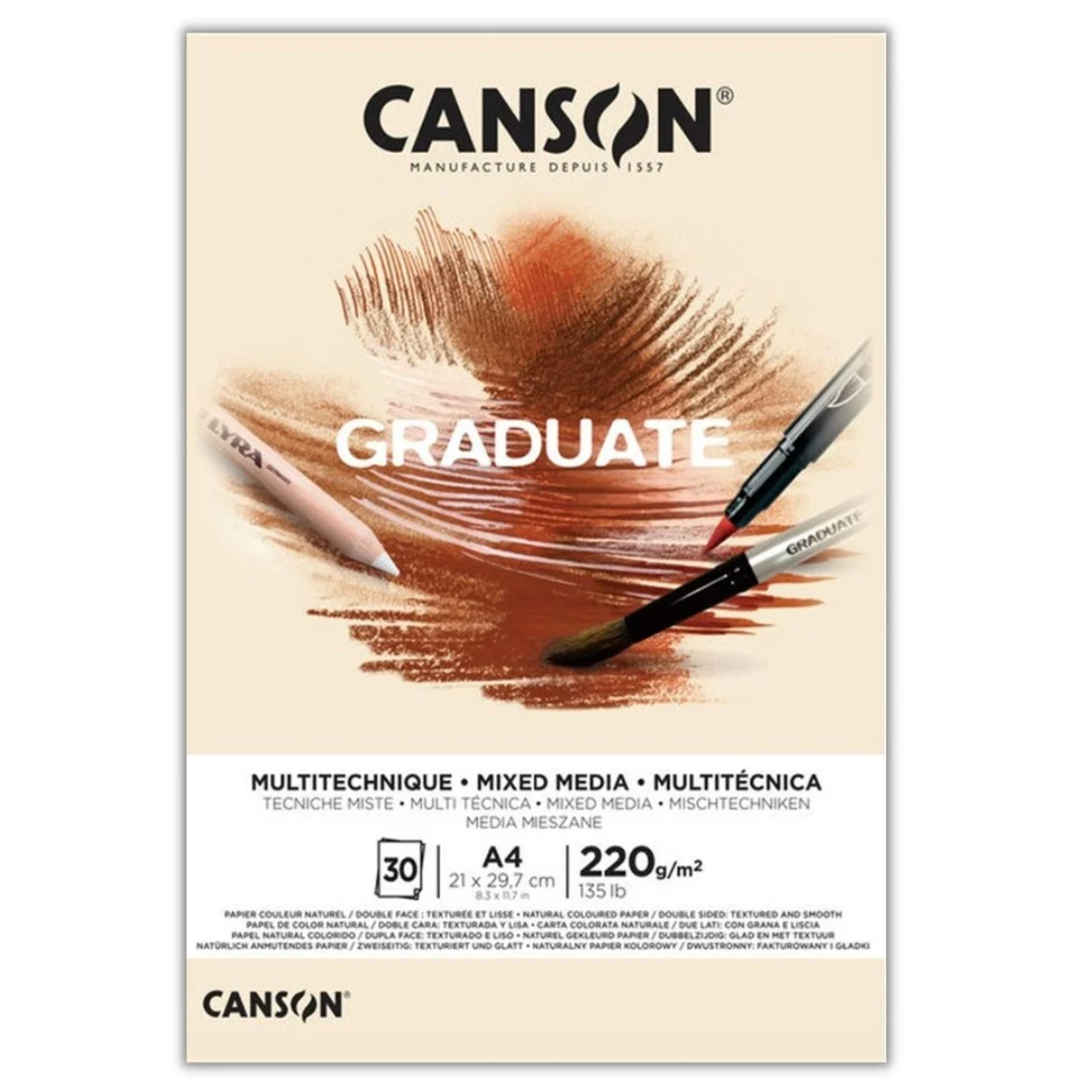 Canson Graduate Mixed Media Naturel Defter A4 220gr 30yp
