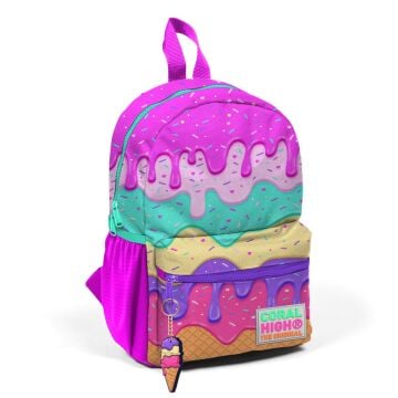 Coral High Minik Yuva Sırt Çantası Pembe Rengarenk Dondurma Desenli İki Bölmeli 23531